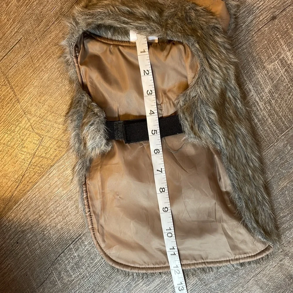 Faux Fur Pet Jacket with Collar Brown Gray size S